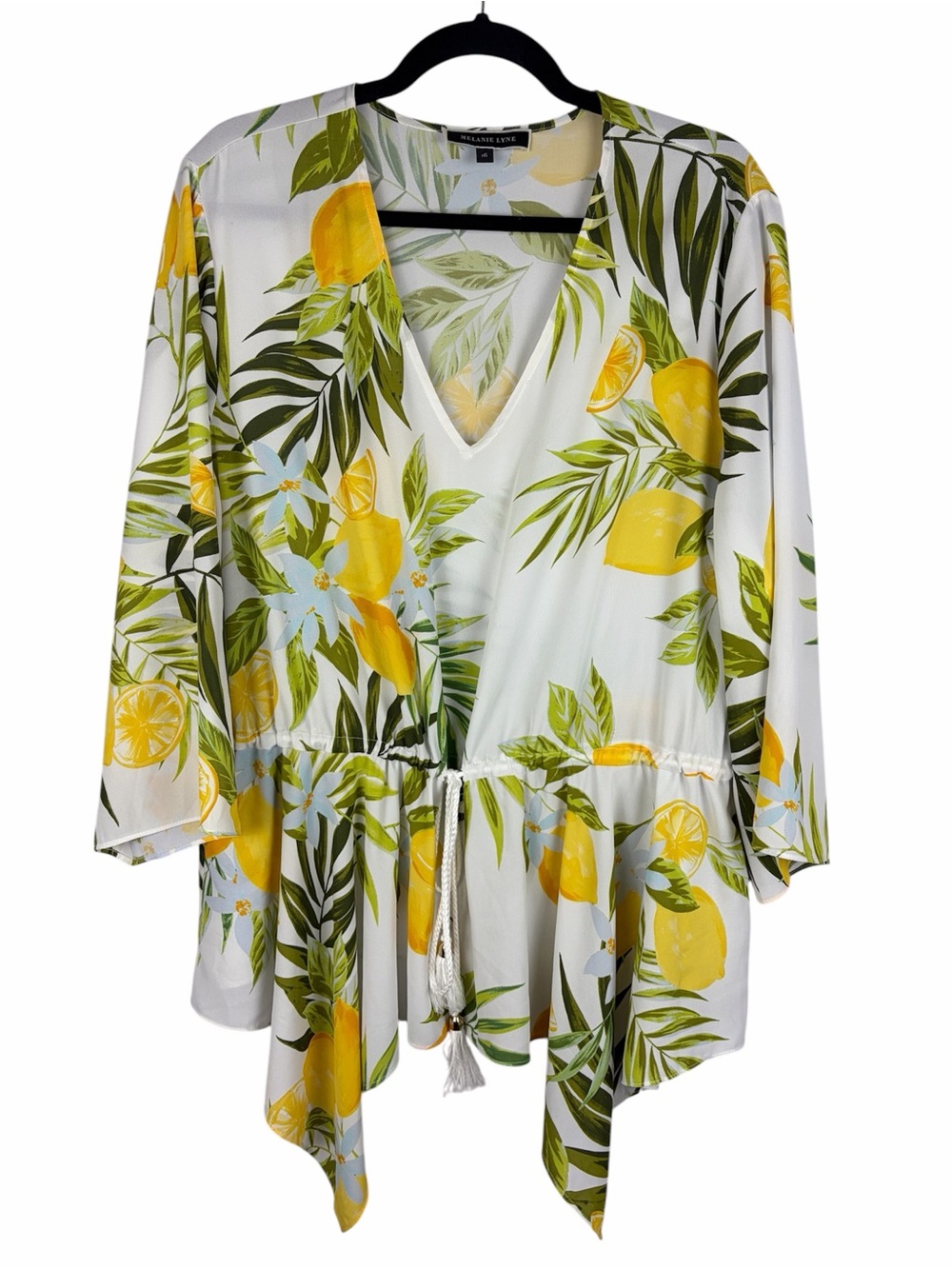Melanie Lyne Lemon Tropical Floral Tunic Top Size 16